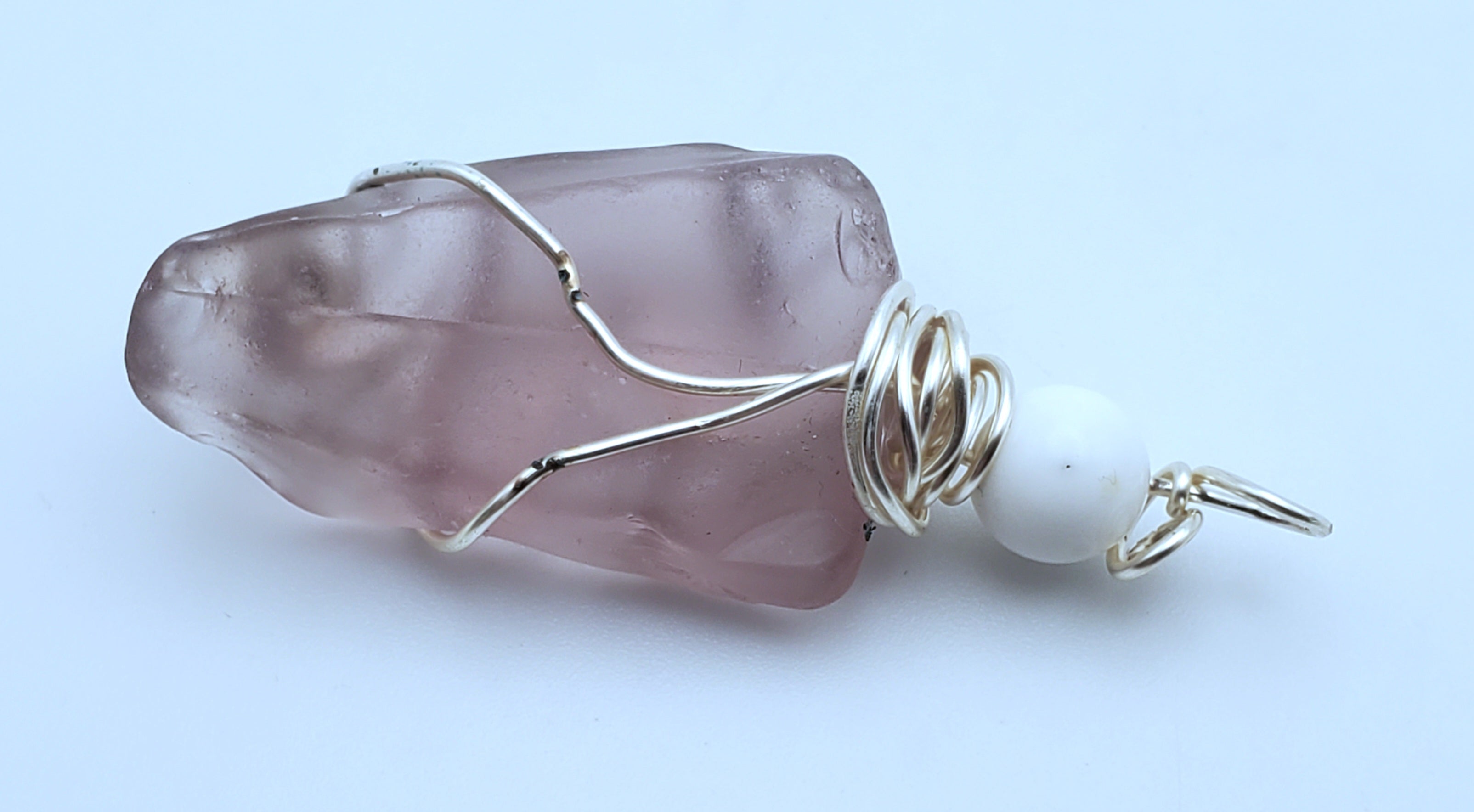 Wire Wrapped Purple Iridescent Art Glass Pendant