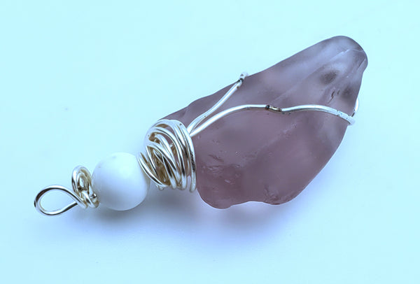Wire Wrapped Purple Iridescent Art Glass Pendant