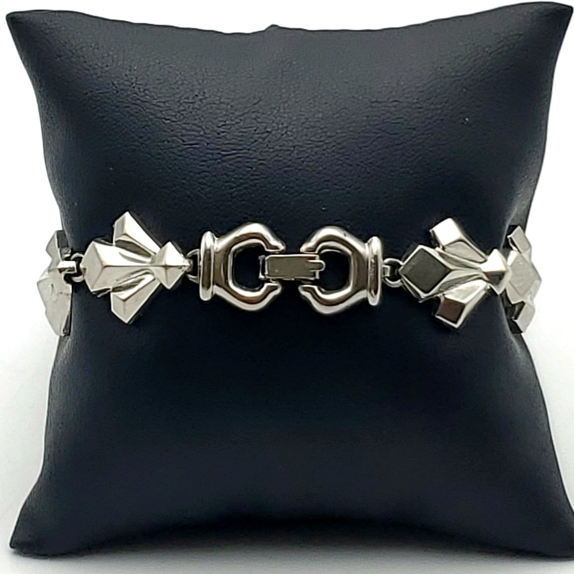 Vintage Unique Link Silver Tone Metal Bracelet - 7"