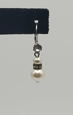 SINGLE Vintage Faux Pearl and Rhinestone Silver Tone Dangle Earring