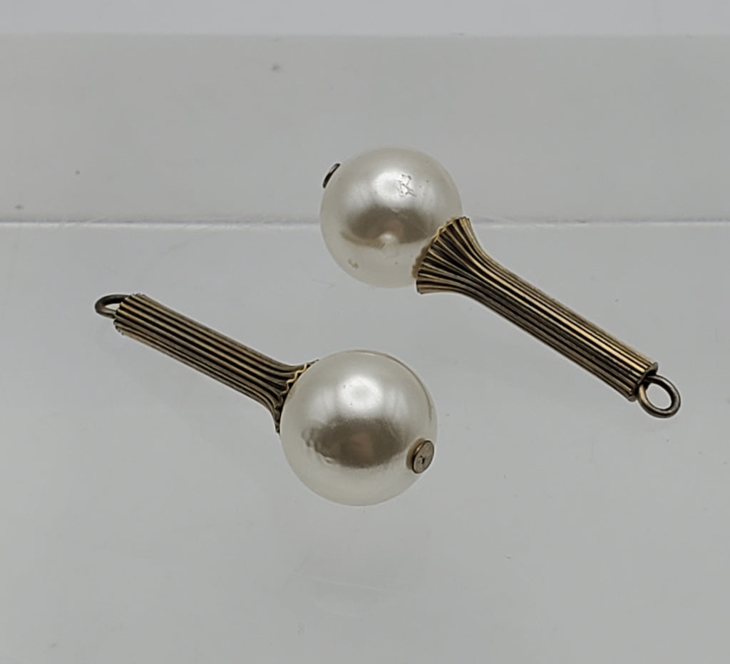 Vintage Pair of Faux Pearl Silver Tone Metal Beads