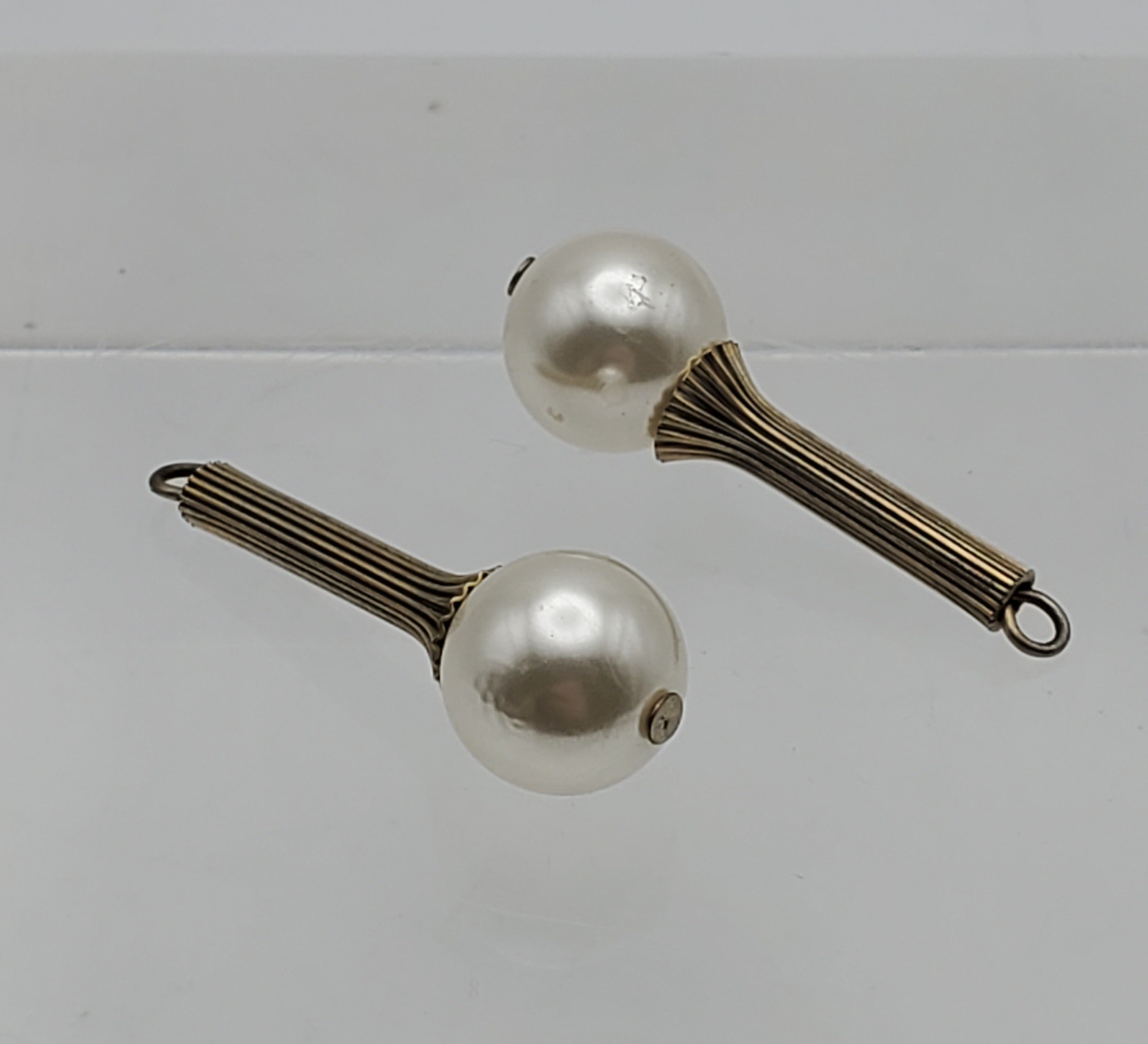 Vintage Pair of Faux Pearl Silver Tone Metal Beads