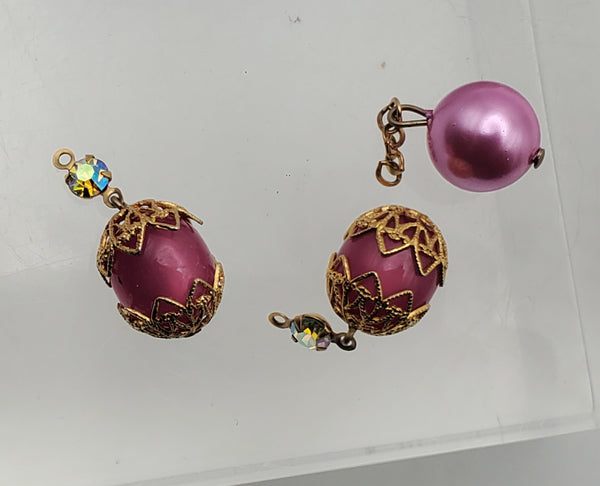 Vintage Trio of Fun Pink Dangle Beads