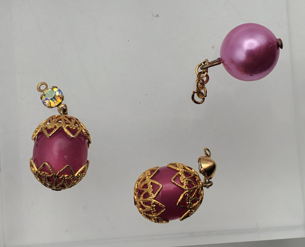 Vintage Trio of Fun Pink Dangle Beads