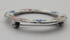 Lamode - Vintage Sterling Silver Floral Hand Painted Guilloche Enamel Hoop Brooch