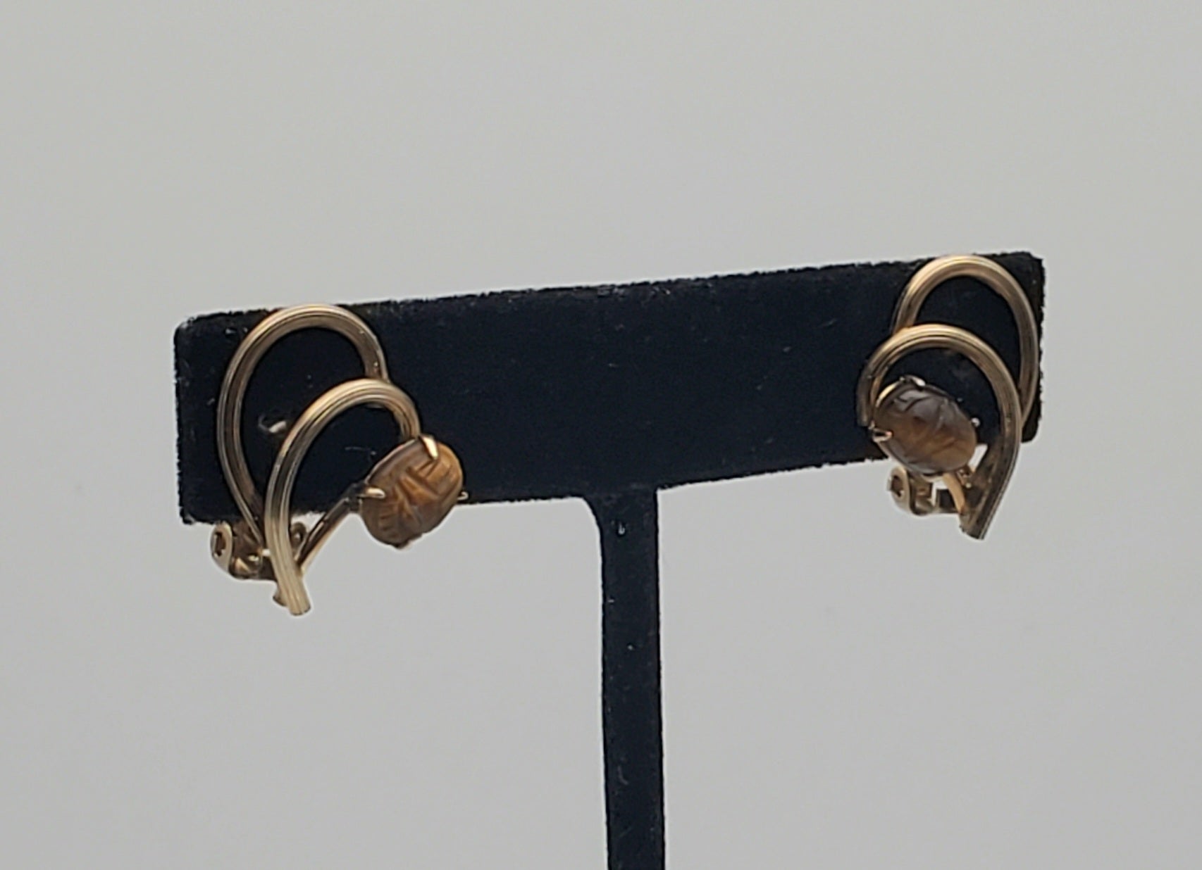 Vintage Tiger's Eye 12k Gold Filled Clip-On Earrings