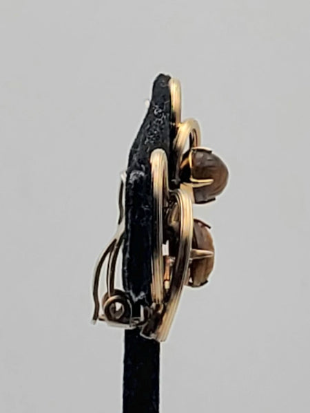Vintage Tiger's Eye 12k Gold Filled Clip-On Earrings