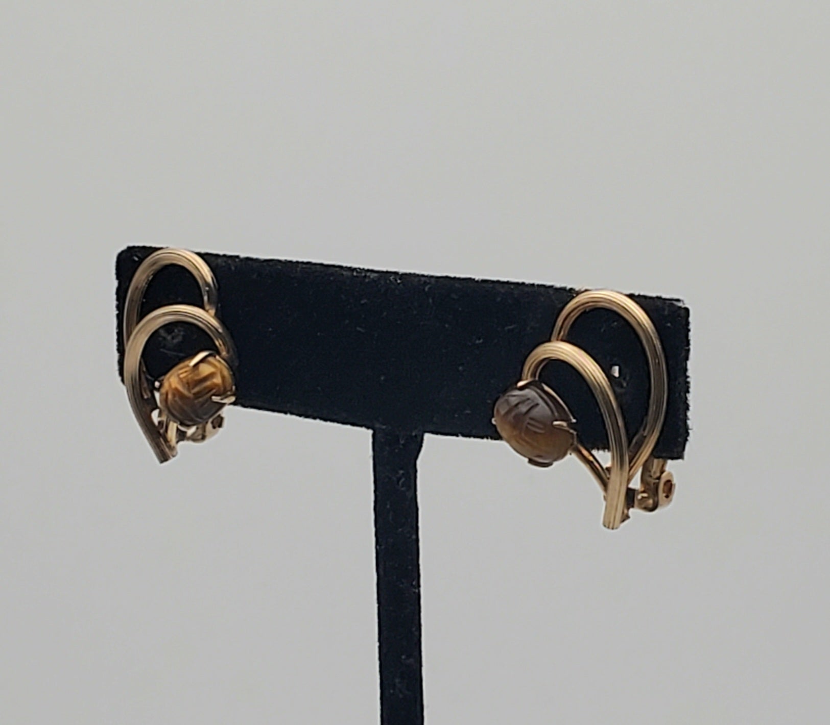Vintage Tiger's Eye 12k Gold Filled Clip-On Earrings