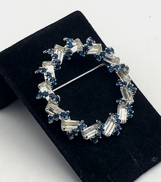 Vintage Silver Tone Rhinestone Wreath Brooch