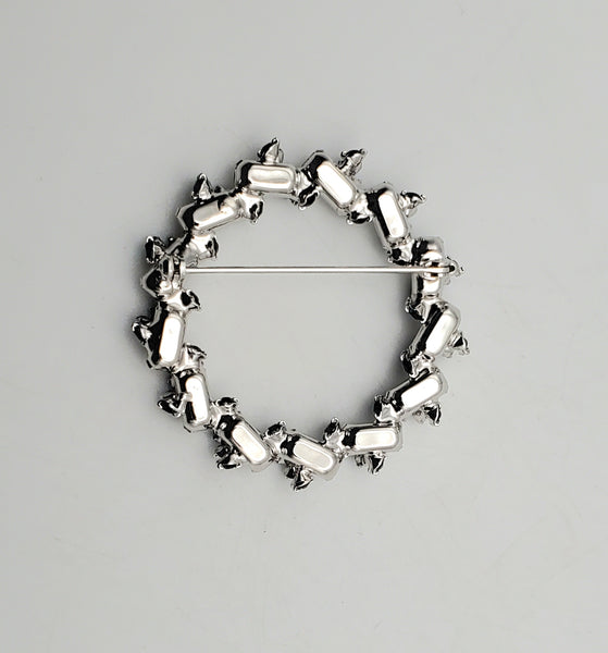 Vintage Silver Tone Rhinestone Wreath Brooch