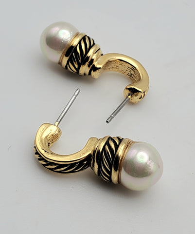 Vintage Gold Tone Faux Pearl Earrings