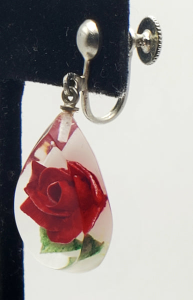 SINGLE Vintage Reverse Carved Encase Rose Screw Back Earring