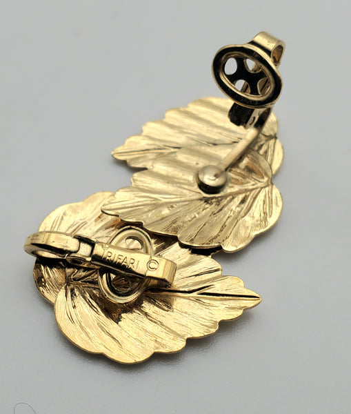 Trifari - Vintage Gold Tone Detailed Leaves Clip-On Earrings