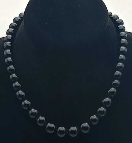 Vintage Graduated Black Bead Necklace - 16"