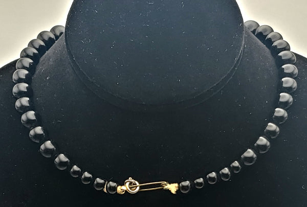 Vintage Graduated Black Bead Necklace - 16"