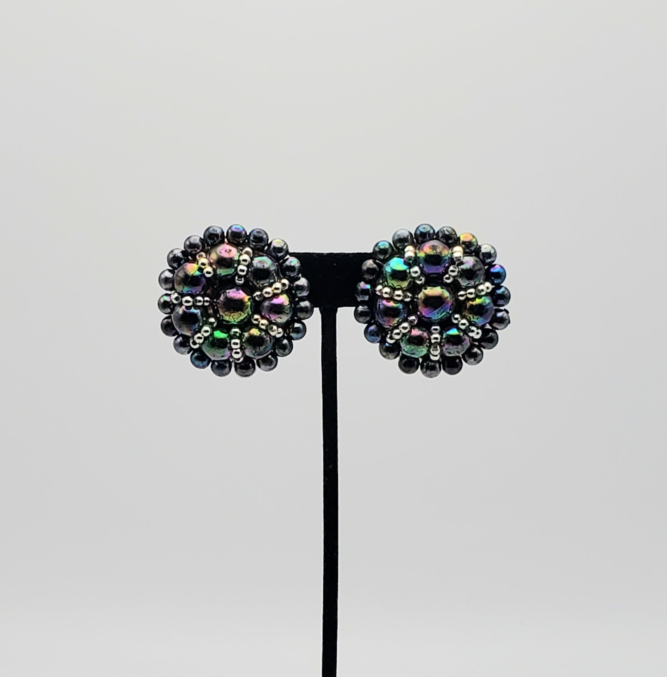 Vintage Aurora Borealis Beaded Clip-On Earrings