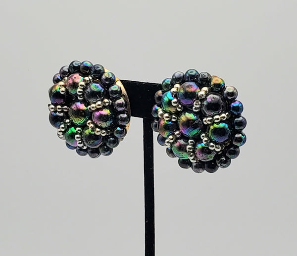 Vintage Aurora Borealis Beaded Clip-On Earrings