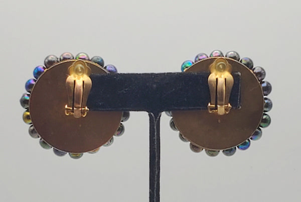Vintage Aurora Borealis Beaded Clip-On Earrings