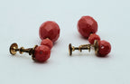 Vintage Faceted Red Plastic Bead Dangle Screw Back Earrings