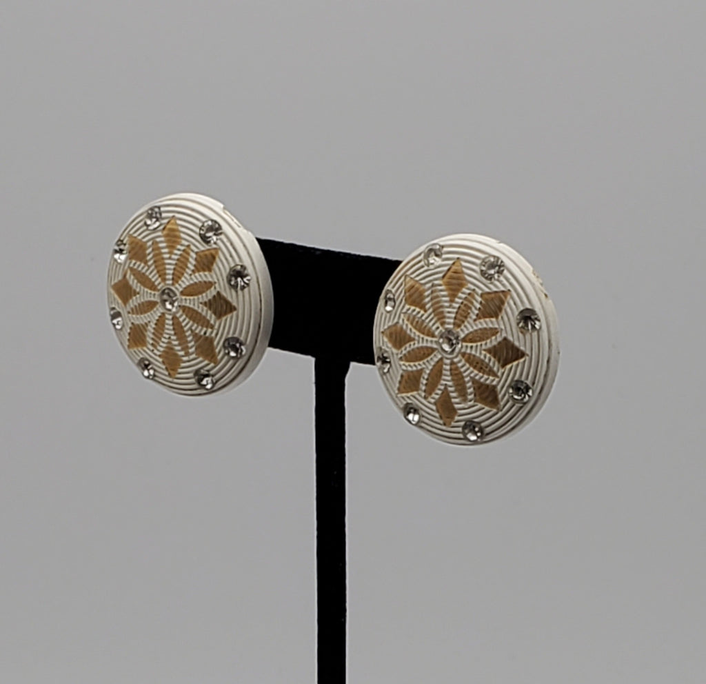 Vintage Plastic and Rhinestone Clip-On Earrings