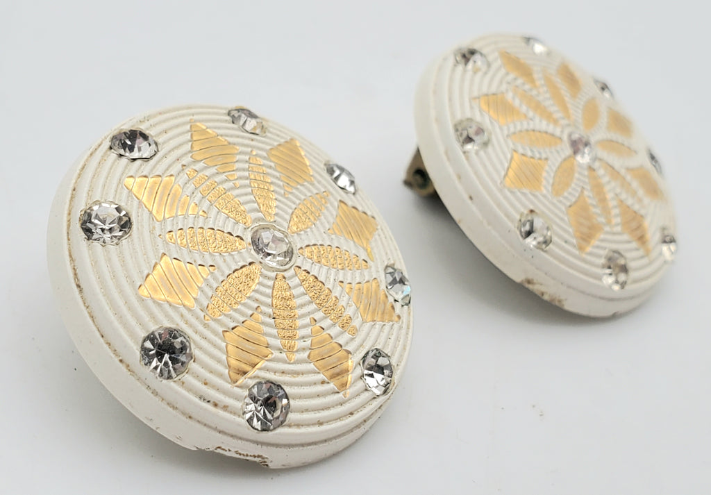 Vintage Plastic and Rhinestone Clip-On Earrings