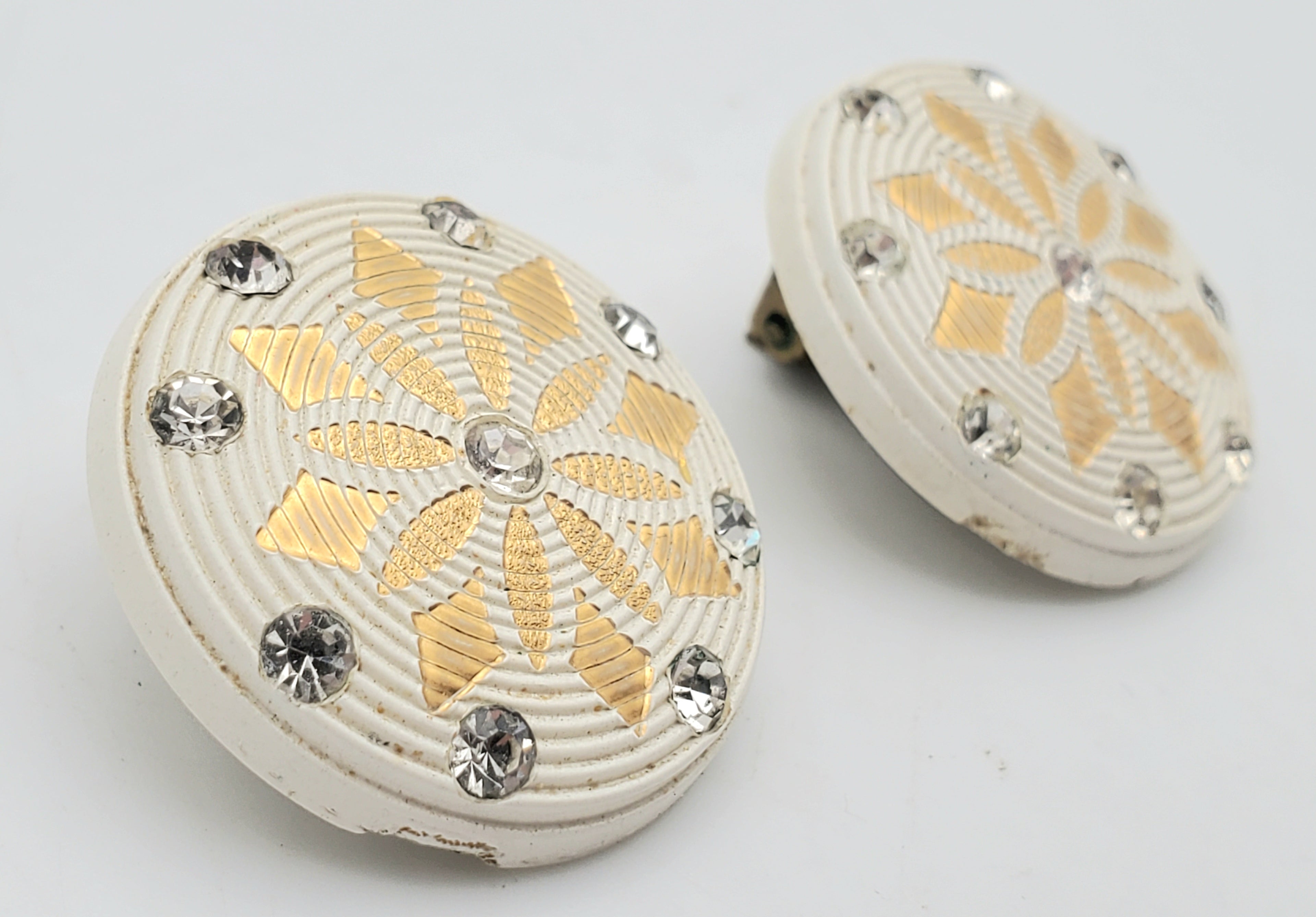 Vintage Plastic and Rhinestone Clip-On Earrings