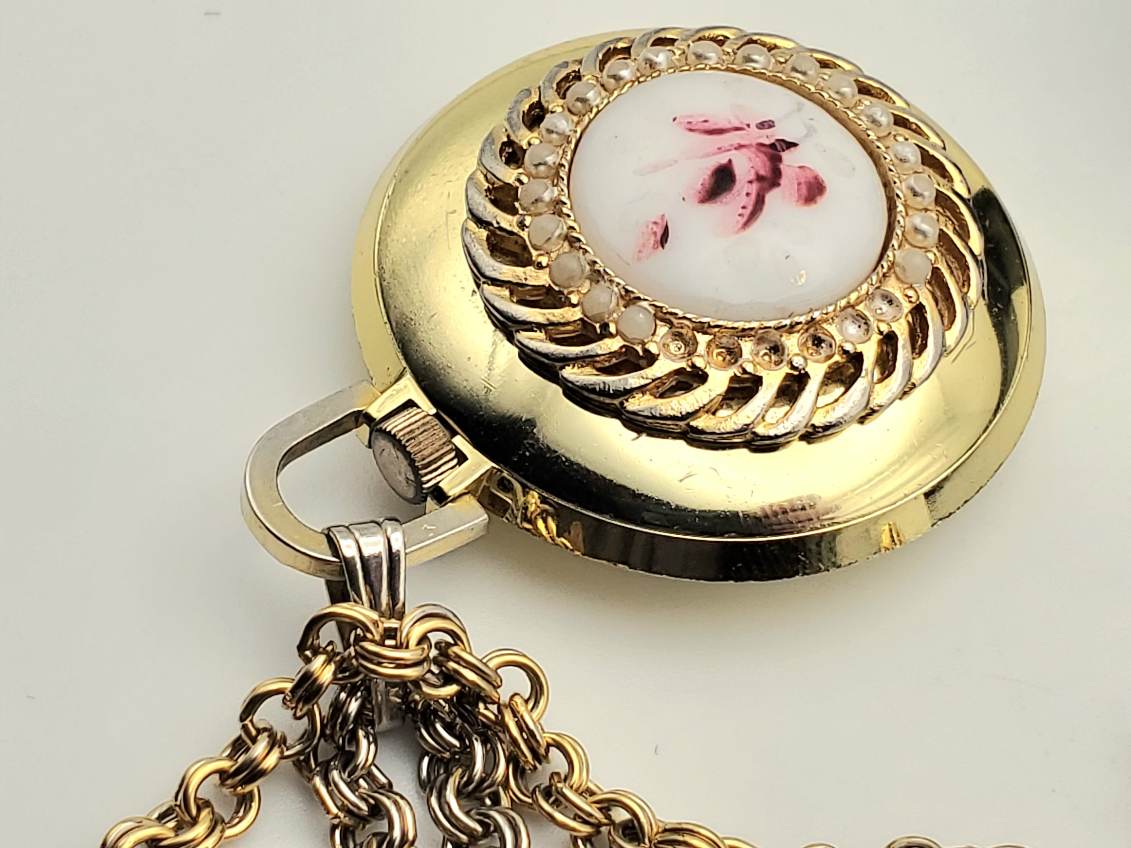Genovit - De Luxe Antimagnetic Mainspring Gold Tone Watch on Gold Tone Chain Necklace - 29"