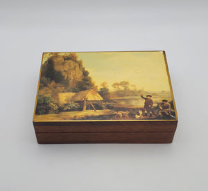 Vintage Hunting Scene Wood Jewelry Box