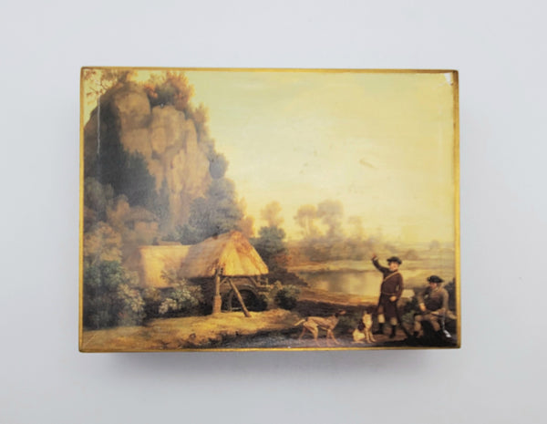 Vintage Hunting Scene Wood Jewelry Box