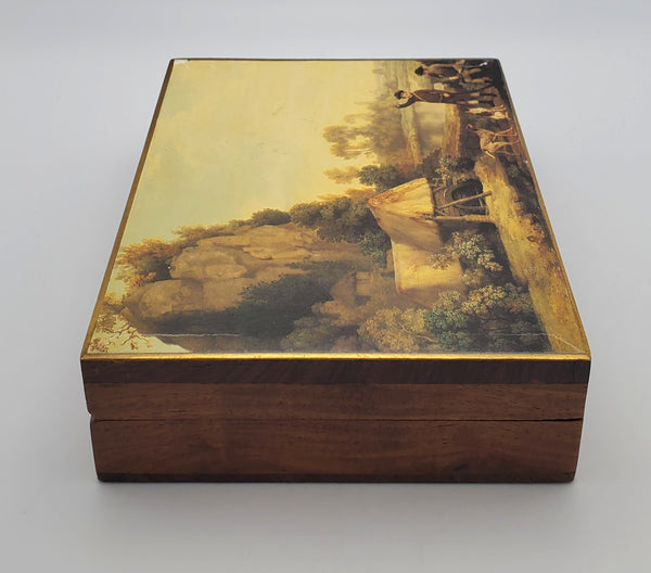 Vintage Hunting Scene Wood Jewelry Box