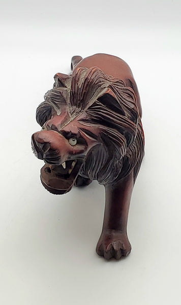 Vintage Hand Carved Wood Lion