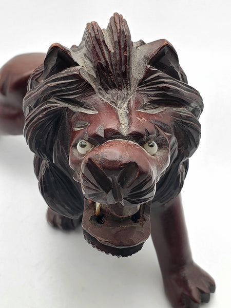 Vintage Hand Carved Wood Lion