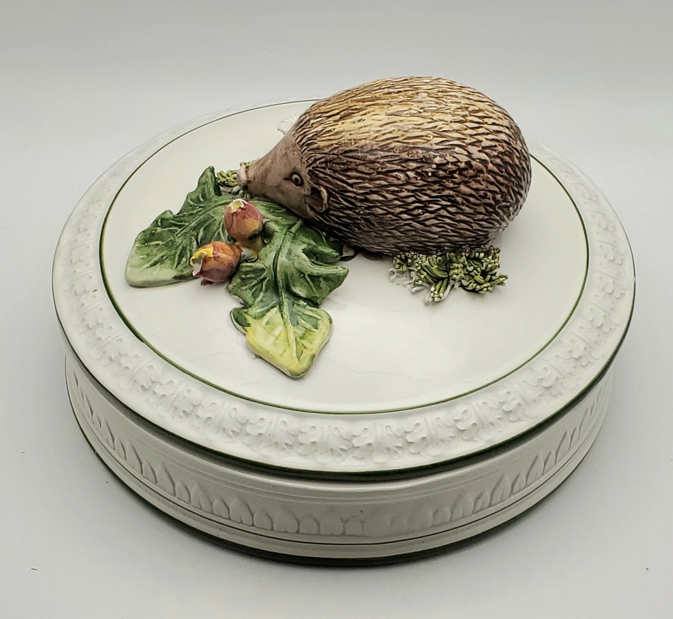 Vintage Hedgehog Hand Decorated Italian Ceramic Lidded Dish