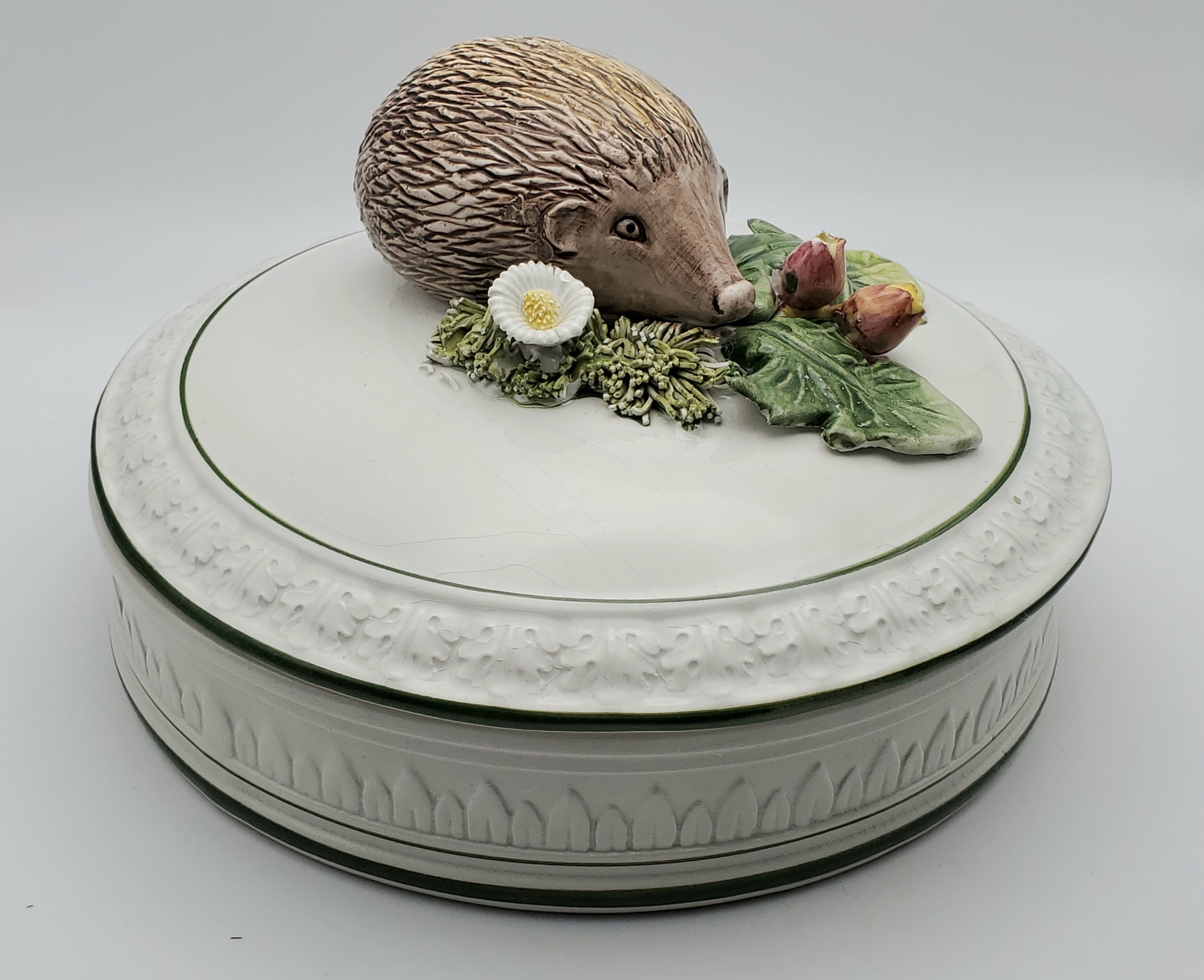 Vintage Hedgehog Hand Decorated Italian Ceramic Lidded Dish