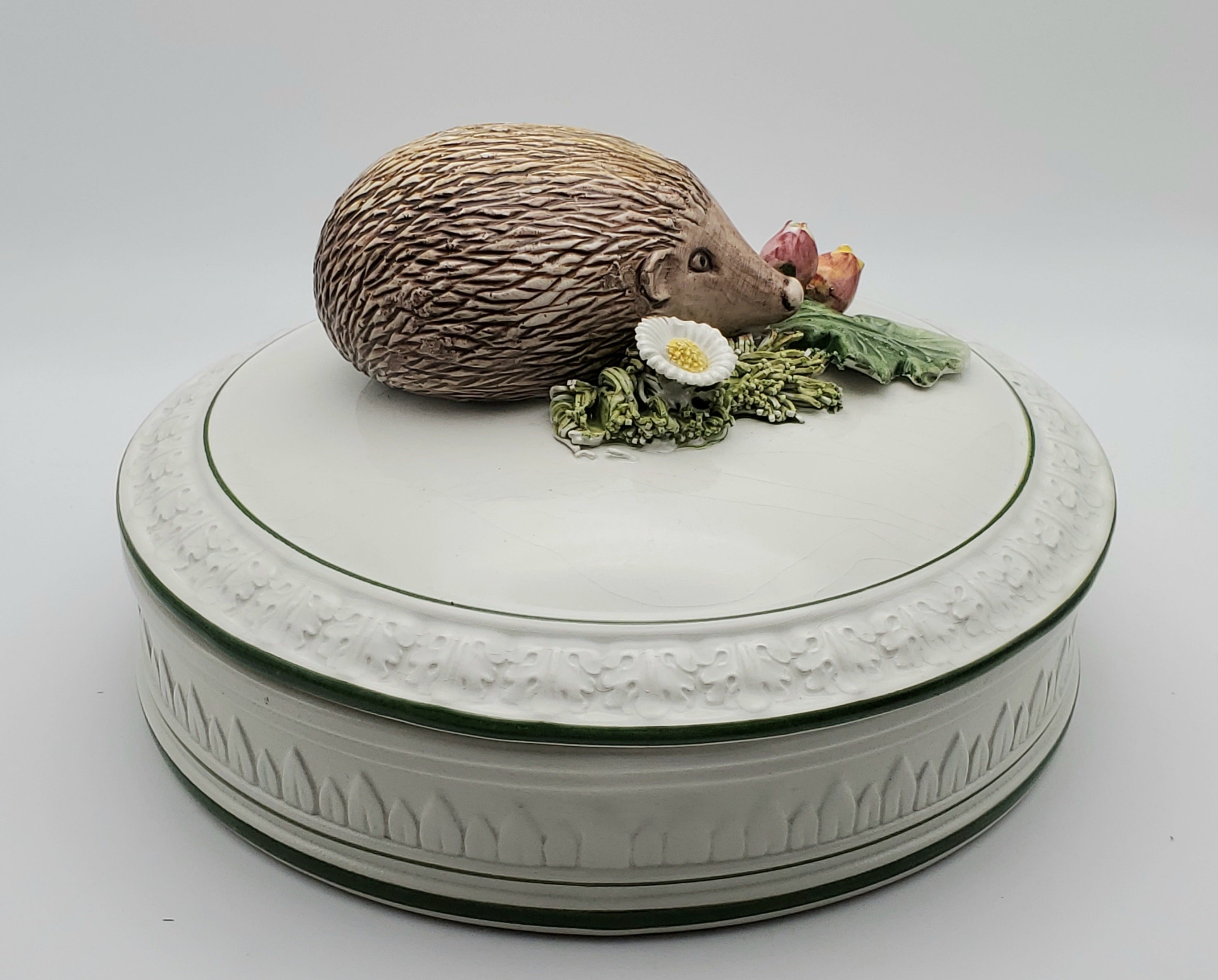 Vintage Hedgehog Hand Decorated Italian Ceramic Lidded Dish