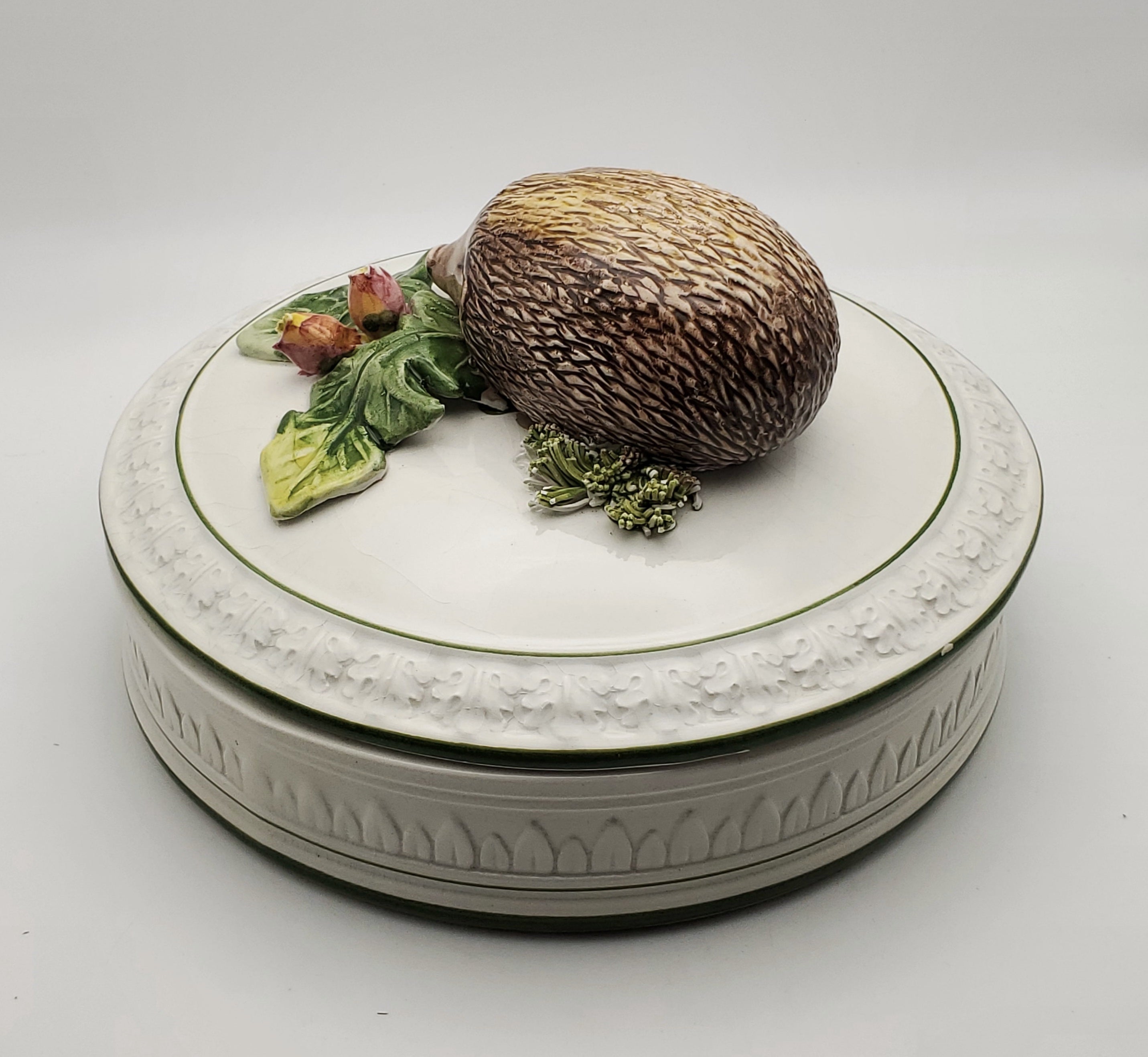 Vintage Hedgehog Hand Decorated Italian Ceramic Lidded Dish