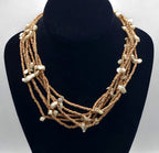 Vintage Mother of Pearl Chip and Clay Bead Multi-Strand Necklace - 18"