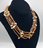 Vintage Mother of Pearl Chip and Clay Bead Multi-Strand Necklace - 18"