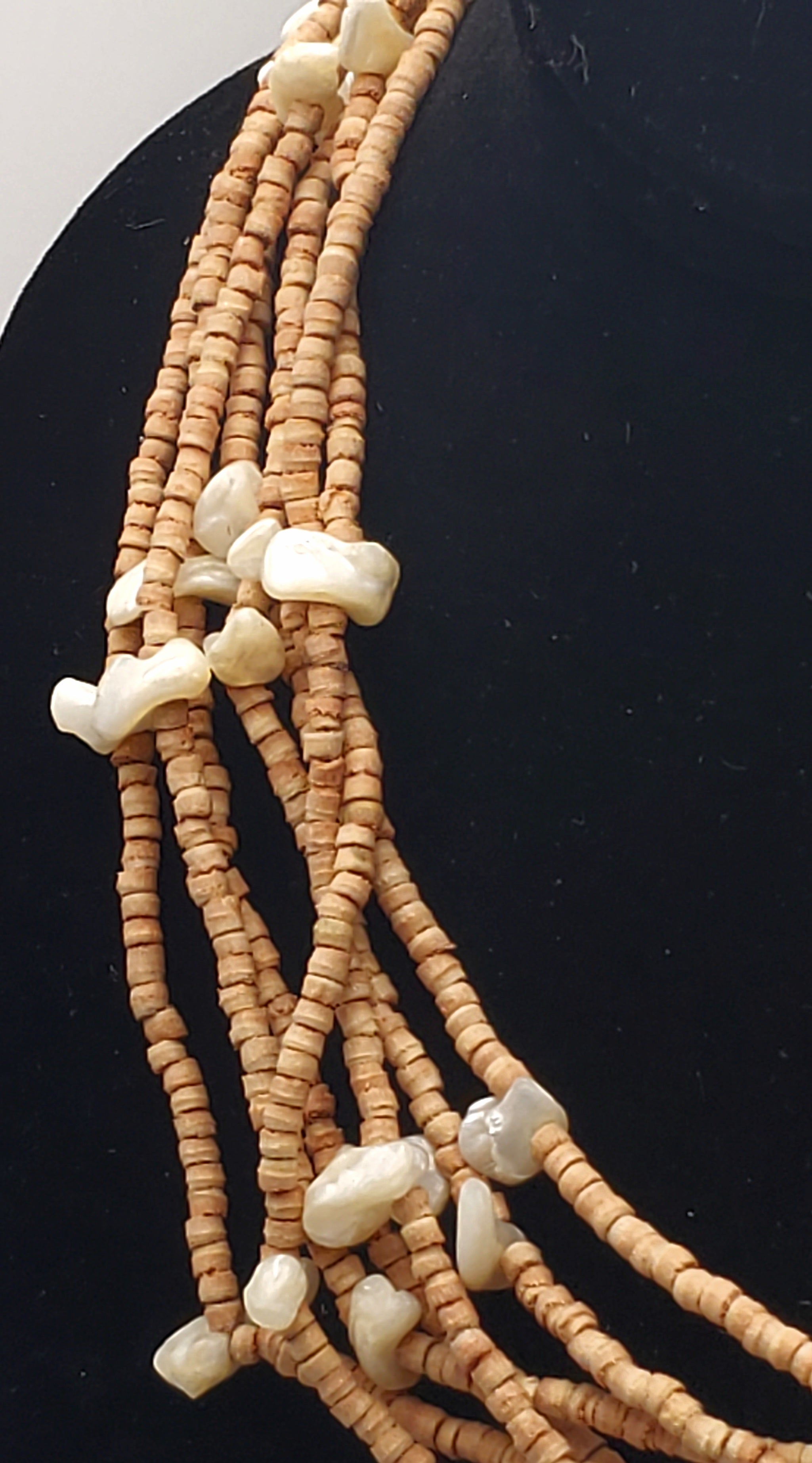 Vintage Mother of Pearl Chip and Clay Bead Multi-Strand Necklace - 18"