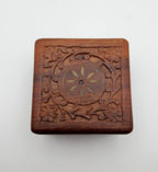 Vintage Hand Carved Wood and Brass Jewelry Box