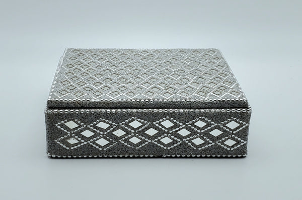 Mirrored Silver Metallic Fabric Keepsake Box