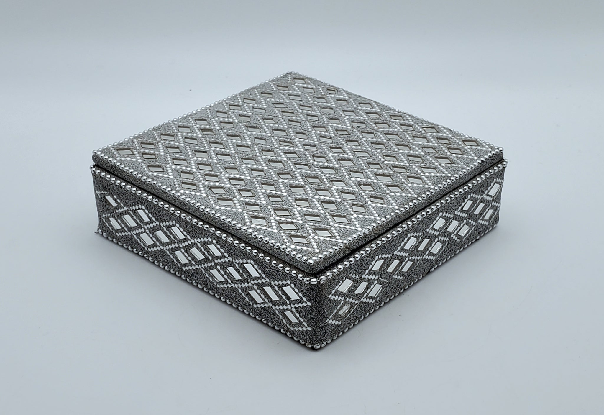 Mirrored Silver Metallic Fabric Keepsake Box