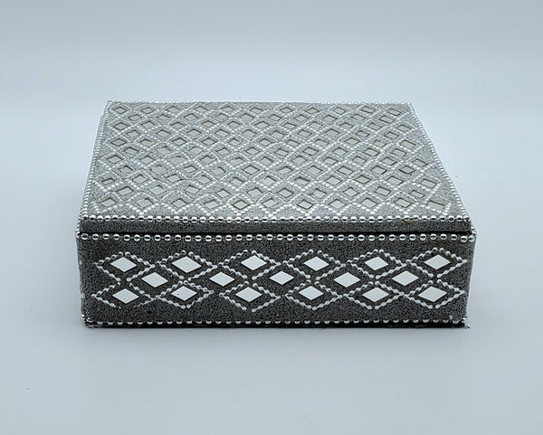 Mirrored Silver Metallic Fabric Keepsake Box