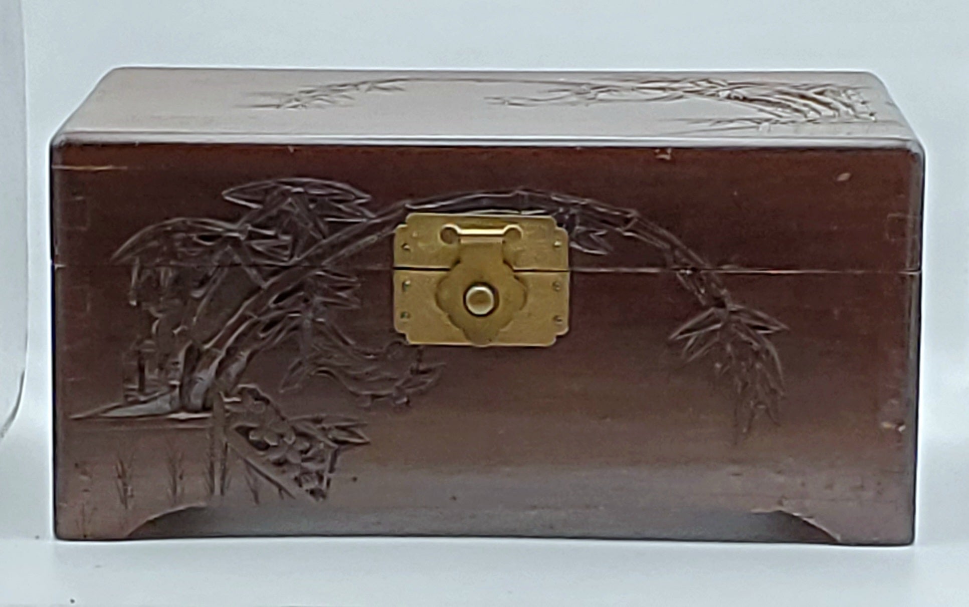 Vintage Tropical Themed Carved Wood Chest