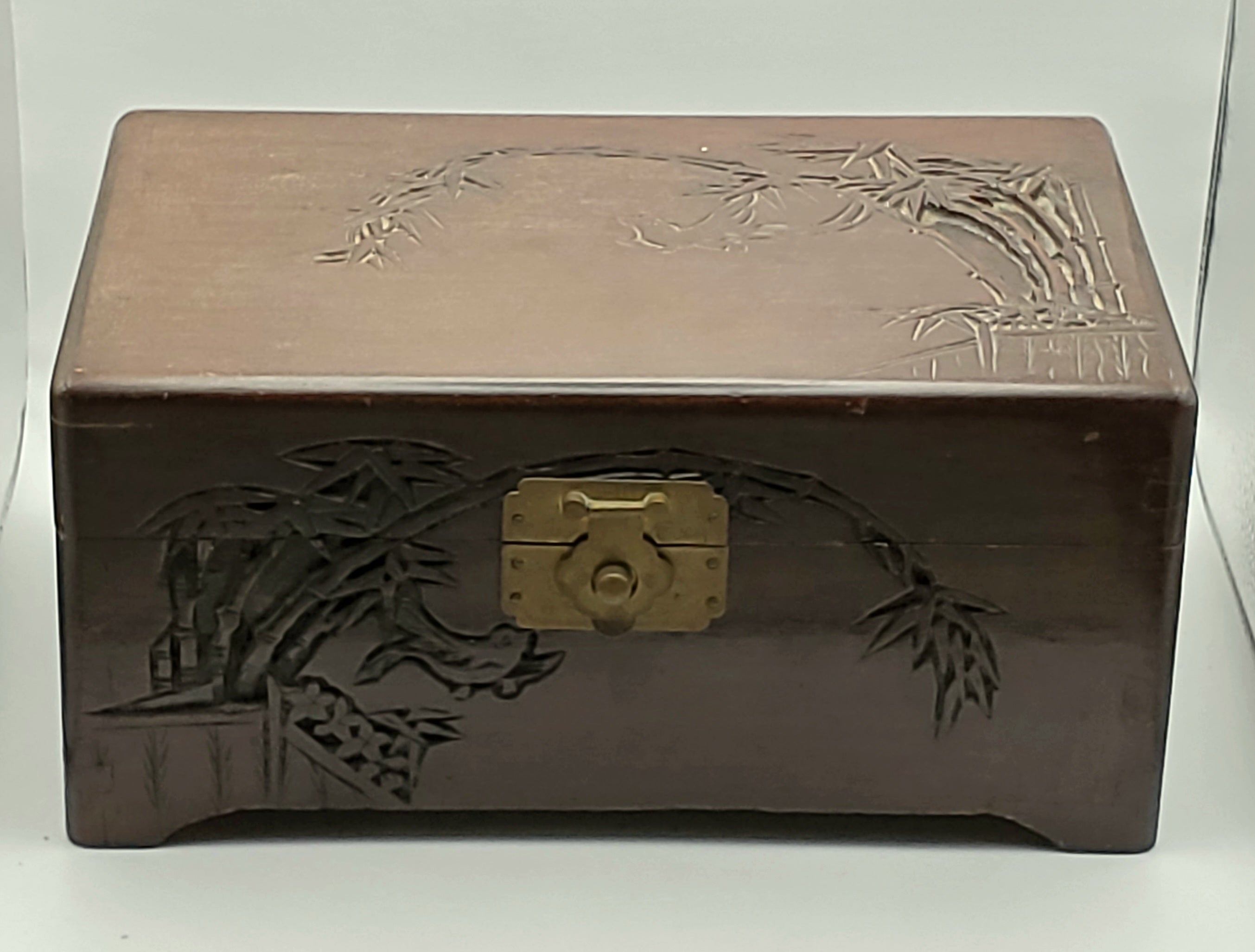 Vintage Tropical Themed Carved Wood Chest