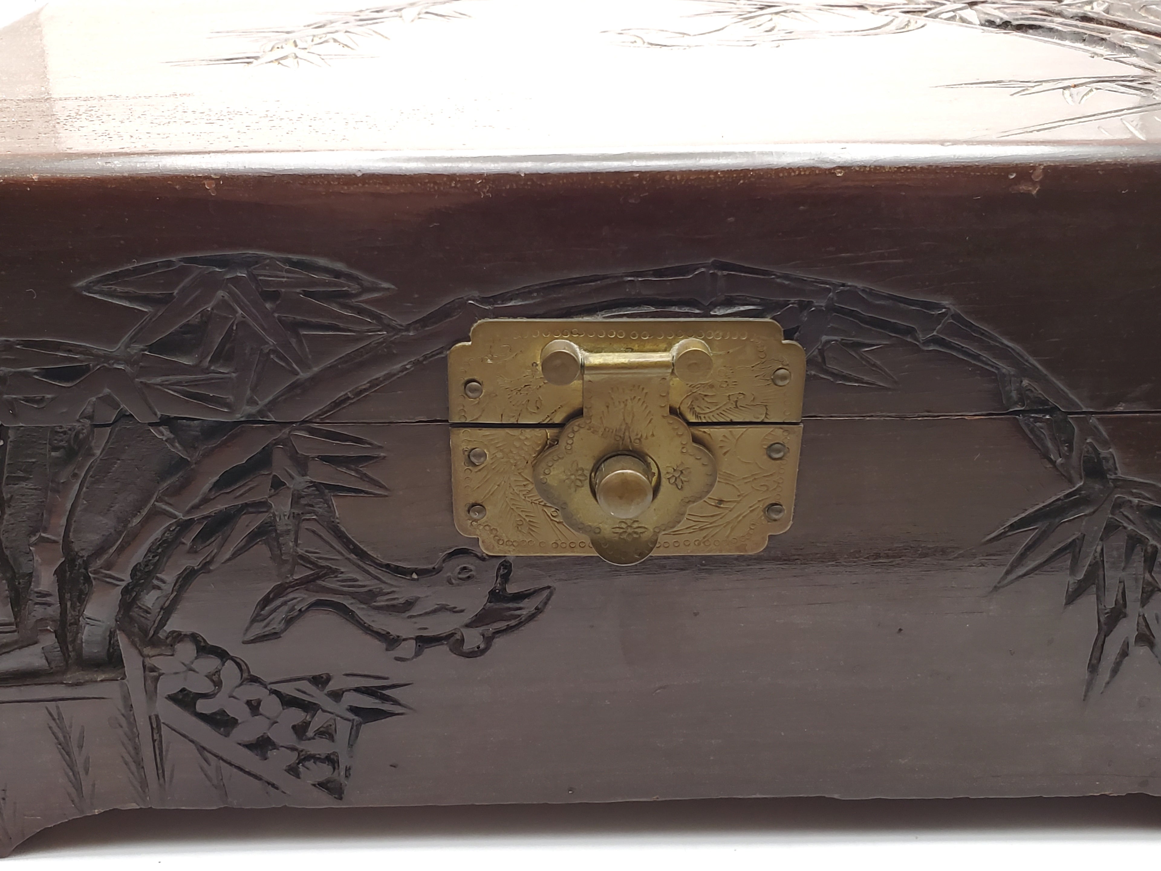 Vintage Tropical Themed Carved Wood Chest