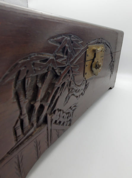 Vintage Tropical Themed Carved Wood Chest