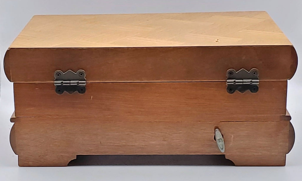 Sankyo - Vintage Wood Parquet Top Music Box Jewelry Box - MISSING DRAWER