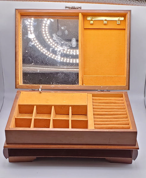 Sankyo - Vintage Wood Parquet Top Music Box Jewelry Box - MISSING DRAWER