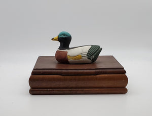 Vintage Wood Jewelry Box with Duck Figurine